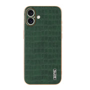 For iPhone 16 Plus AZNS Electroplated Frame Crocodile Texture Full Coverage Phone Case(Green)