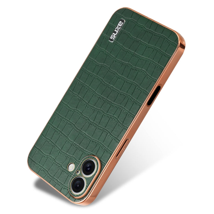 For iPhone 16 Plus AZNS Electroplated Frame Crocodile Texture Full Coverage Phone Case(Green)