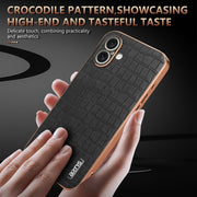 For iPhone 16 Plus AZNS Electroplated Frame Crocodile Texture Full Coverage Phone Case(Green)