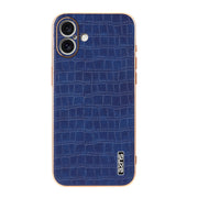 For iPhone 16 Plus AZNS Electroplated Frame Crocodile Texture Full Coverage Phone Case(Blue)