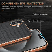For iPhone 16 Plus AZNS Electroplated Frame Crocodile Texture Full Coverage Phone Case(Blue)