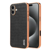 For iPhone 16 AZNS Electroplated Frame Crocodile Texture Full Coverage Phone Case(Black)