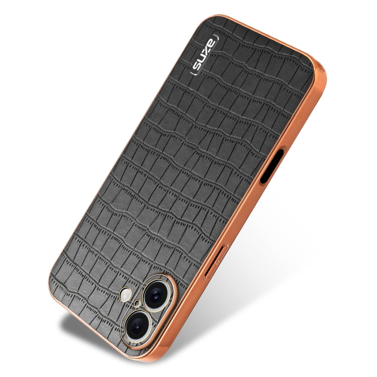 For iPhone 16 AZNS Electroplated Frame Crocodile Texture Full Coverage Phone Case(Black)