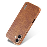For iPhone 16 AZNS Electroplated Frame Crocodile Texture Full Coverage Phone Case(Brown)