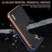 For iPhone 16 AZNS Electroplated Frame Crocodile Texture Full Coverage Phone Case(Brown)