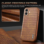 For iPhone 16 AZNS Electroplated Frame Crocodile Texture Full Coverage Phone Case(Brown)