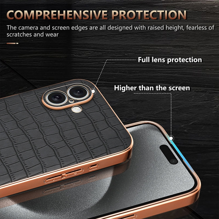 For iPhone 16 AZNS Electroplated Frame Crocodile Texture Full Coverage Phone Case(Brown)