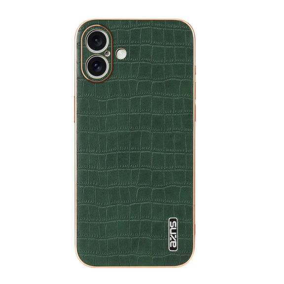 For iPhone 16 AZNS Electroplated Frame Crocodile Texture Full Coverage Phone Case(Green)