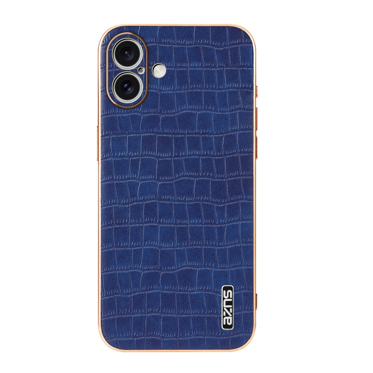 For iPhone 16 AZNS Electroplated Frame Crocodile Texture Full Coverage Phone Case(Blue)