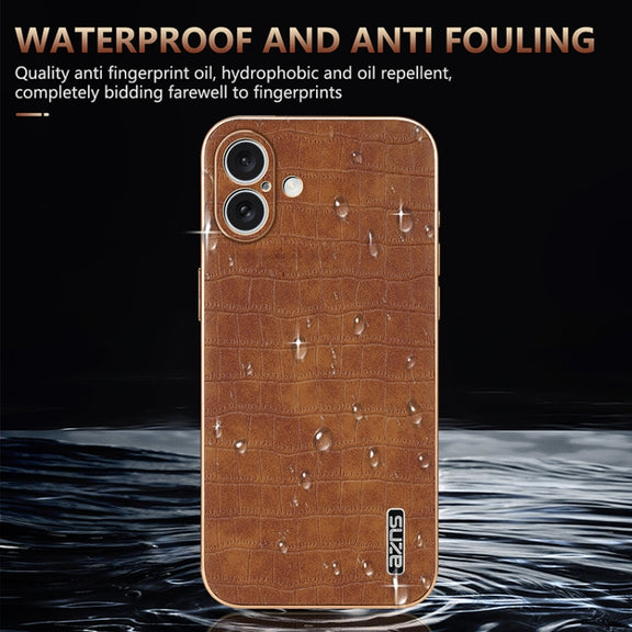 For iPhone 16 AZNS Electroplated Frame Crocodile Texture Full Coverage Phone Case(Blue)