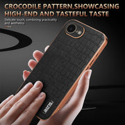 For iPhone 16e AZNS Electroplated Frame Crocodile Texture Full Coverage Phone Case(Black)