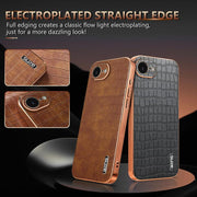 For iPhone 16e AZNS Electroplated Frame Crocodile Texture Full Coverage Phone Case(Brown)