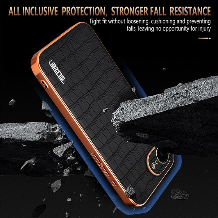 For iPhone 16e AZNS Electroplated Frame Crocodile Texture Full Coverage Phone Case(Blue)