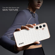 For Samsung Galaxy S24 5G AZNS Electroplated Frame Crocodile Texture Full Coverage Phone Case(Brown)