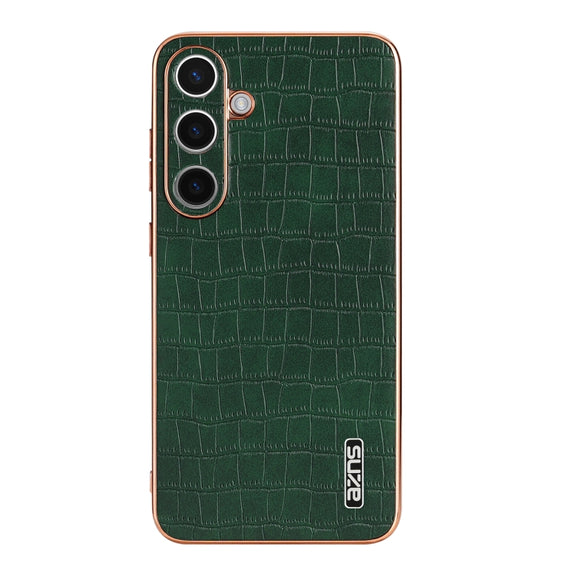 For Samsung Galaxy S24 5G AZNS Electroplated Frame Crocodile Texture Full Coverage Phone Case(Green)