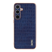 For Samsung Galaxy S24 5G AZNS Electroplated Frame Crocodile Texture Full Coverage Phone Case(Blue)