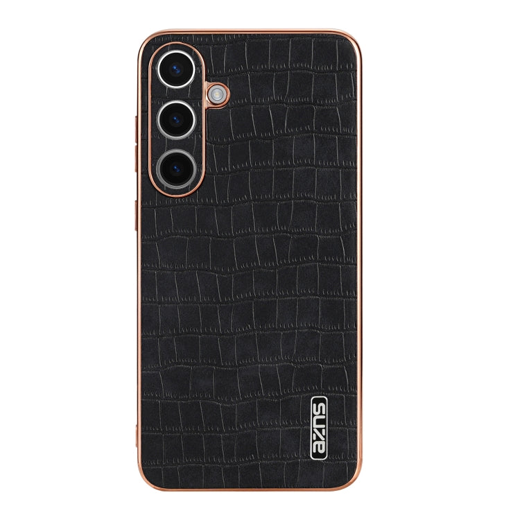 For Samsung Galaxy S24+ 5G AZNS Electroplated Frame Crocodile Texture Full Coverage Phone Case(Black)