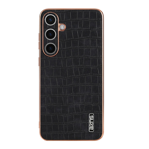 For Samsung Galaxy S24+ 5G AZNS Electroplated Frame Crocodile Texture Full Coverage Phone Case(Black)