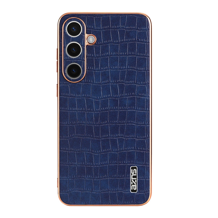 For Samsung Galaxy S24+ 5G AZNS Electroplated Frame Crocodile Texture Full Coverage Phone Case(Blue)