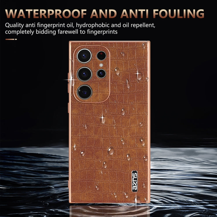 For Samsung Galaxy S24 Ultra 5G AZNS Electroplated Frame Crocodile Texture Full Coverage Phone Case(Brown)