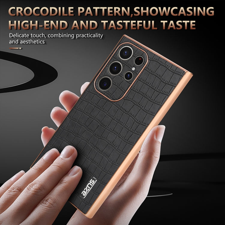 For Samsung Galaxy S24 Ultra 5G AZNS Electroplated Frame Crocodile Texture Full Coverage Phone Case(Brown)