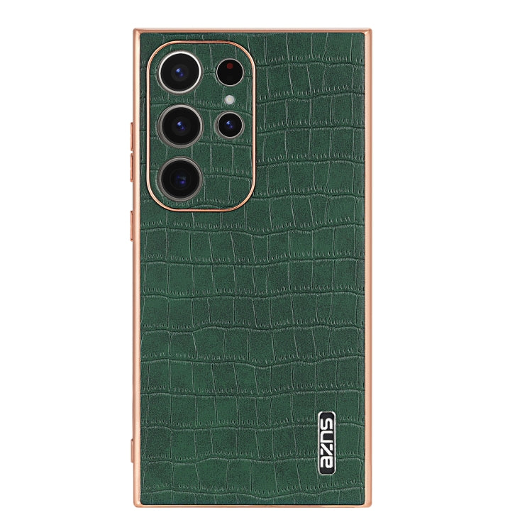 For Samsung Galaxy S24 Ultra 5G AZNS Electroplated Frame Crocodile Texture Full Coverage Phone Case(Green)