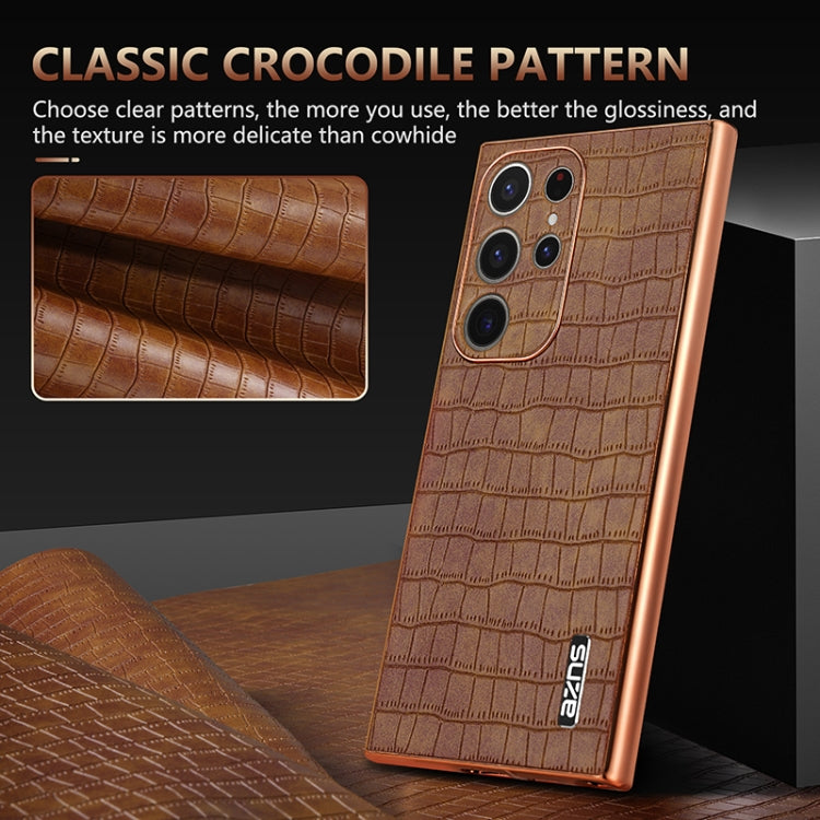 For Samsung Galaxy S24 Ultra 5G AZNS Electroplated Frame Crocodile Texture Full Coverage Phone Case(Green)
