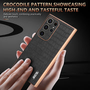 For Samsung Galaxy S24 Ultra 5G AZNS Electroplated Frame Crocodile Texture Full Coverage Phone Case(Green)