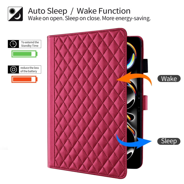 For iPad Pro 13 2024 Rhombus Lattice Leather Smart Tablet Case(Red)