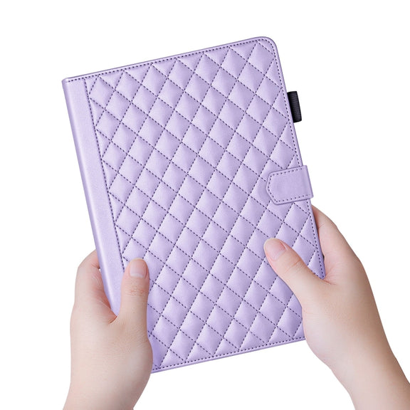 For iPad Pro 13 2024 Rhombus Lattice Leather Smart Tablet Case(Purple)