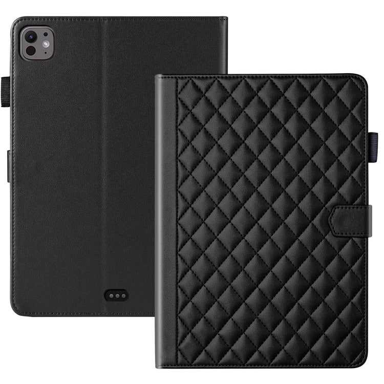 For iPad Pro 11 2024 Rhombus Lattice Leather Smart Tablet Case(Black)