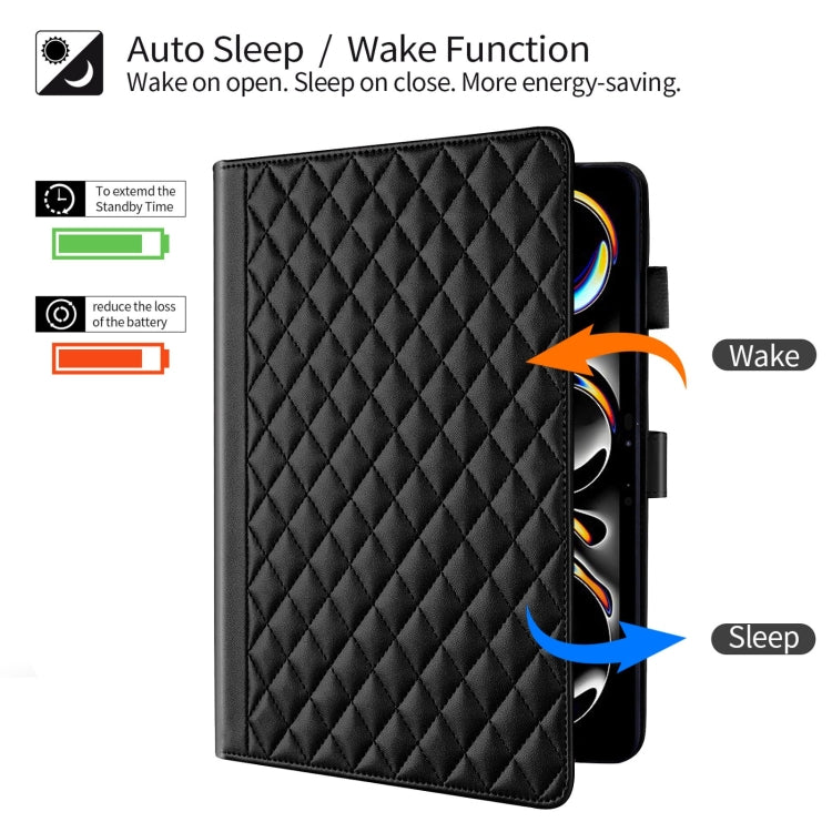 For iPad Pro 11 2024 Rhombus Lattice Leather Smart Tablet Case(Black)