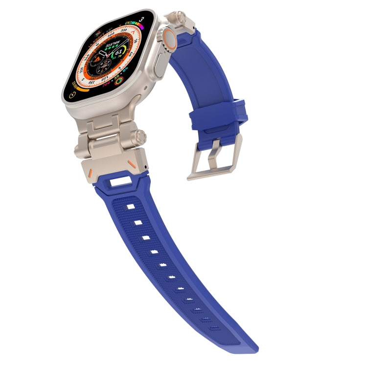 For Apple Watch SE 44mm Stainless Steel Connector TPU Watch Band(Titanium Blue)