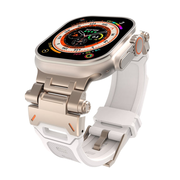 For Apple Watch SE 44mm Stainless Steel Connector TPU Watch Band(Titanium Starlight)