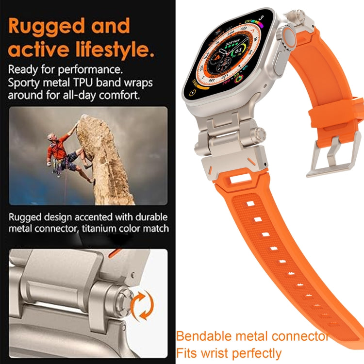 For Apple Watch 42mm Stainless Steel Connector TPU Watch Band(Titanium White)