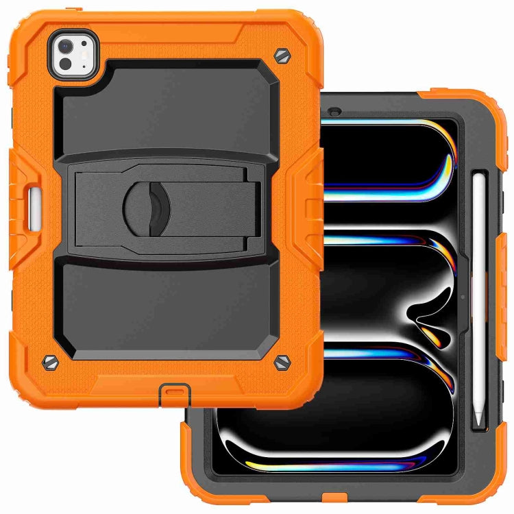 For iPad Pro 11 2024 Silicone Hydric PC Tablet Case with Shoulder Strap & Holder(Orange)