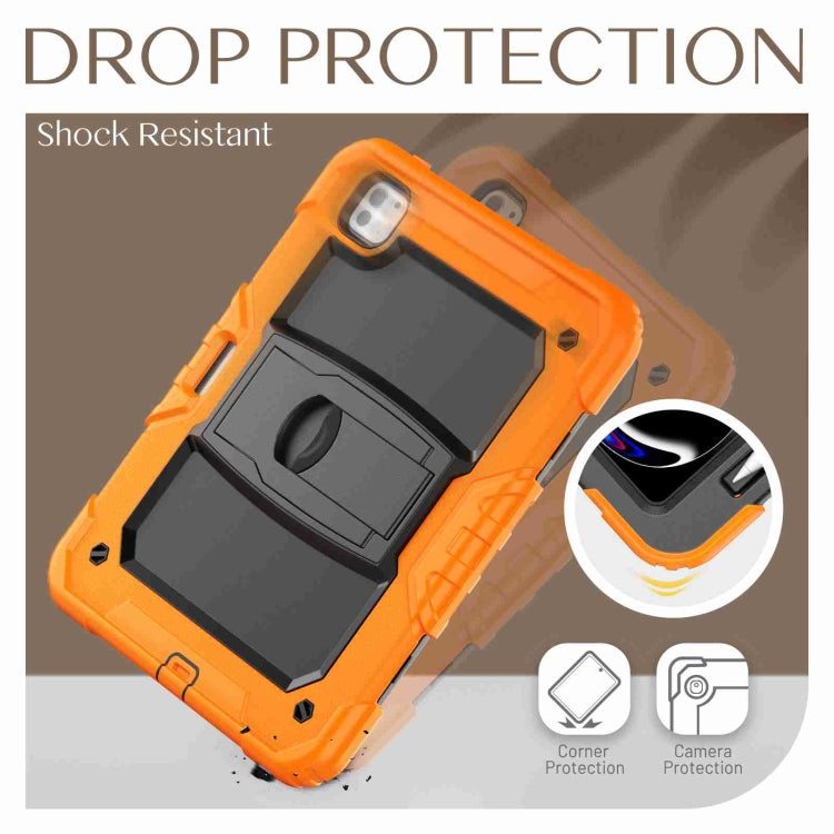 For iPad Pro 11 2024 Silicone Hydric PC Tablet Case with Shoulder Strap & Holder(Orange)