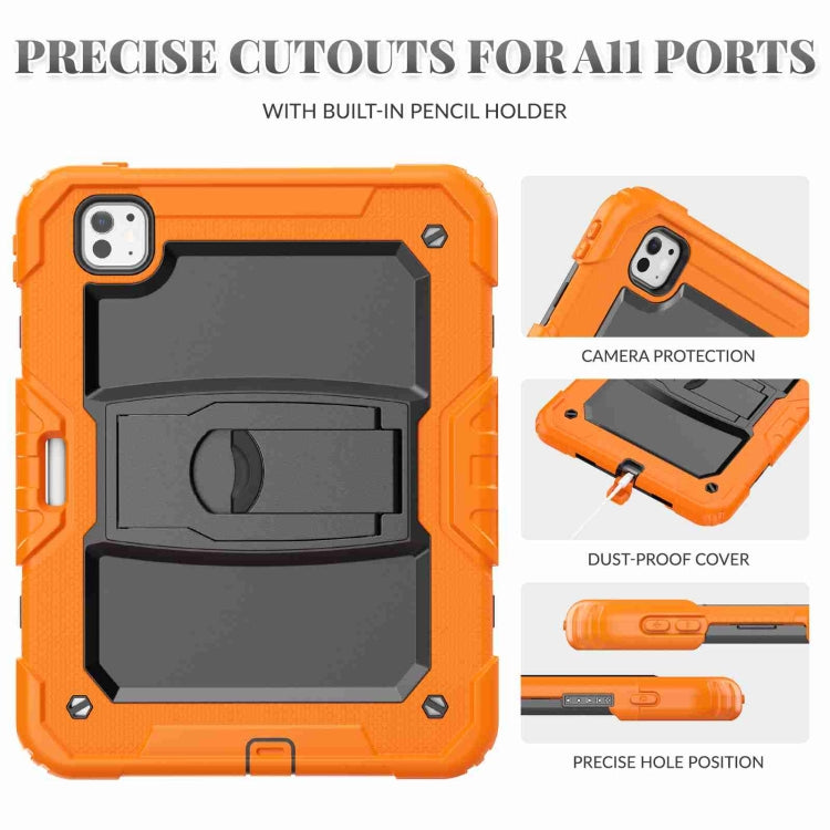 For iPad Pro 11 2024 Silicone Hydric PC Tablet Case with Shoulder Strap & Holder(Orange)