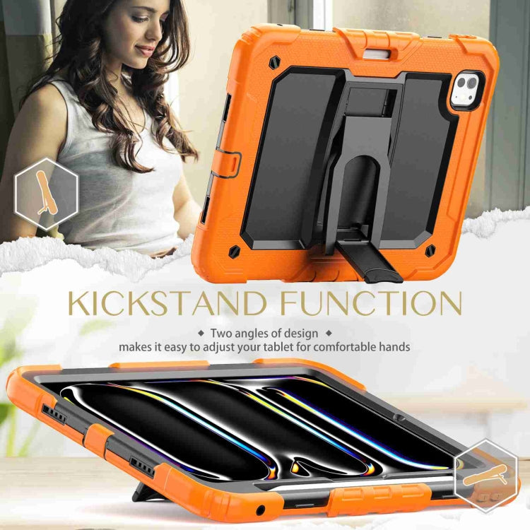 For iPad Pro 11 2024 Silicone Hydric PC Tablet Case with Shoulder Strap & Holder(Orange)