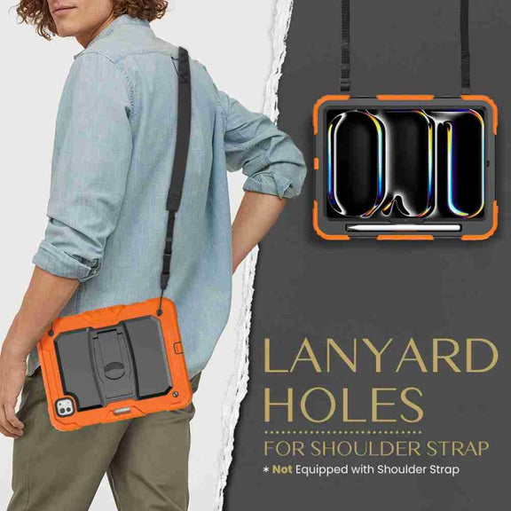 For iPad Pro 11 2024 Silicone Hydric PC Tablet Case with Shoulder Strap & Holder(Orange)