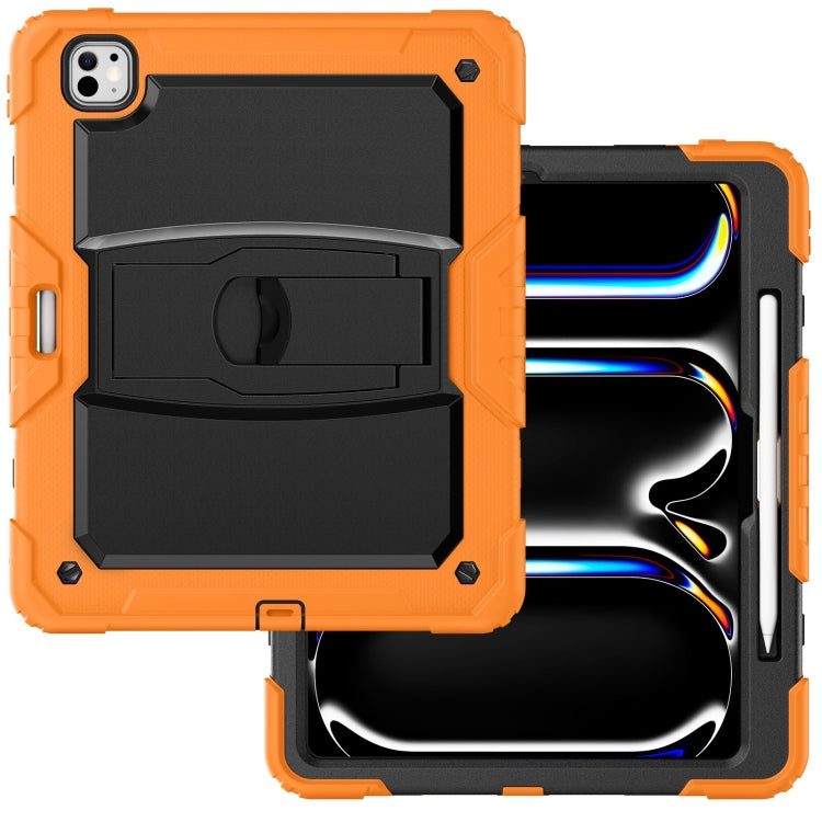 For iPad Pro 13 2024 Silicone Hydric PC Tablet Case with Shoulder Strap & Holder(Orange)