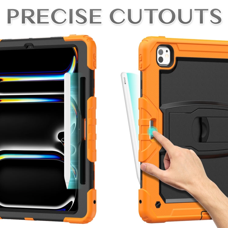 For iPad Pro 13 2024 Silicone Hydric PC Tablet Case with Shoulder Strap & Holder(Orange)