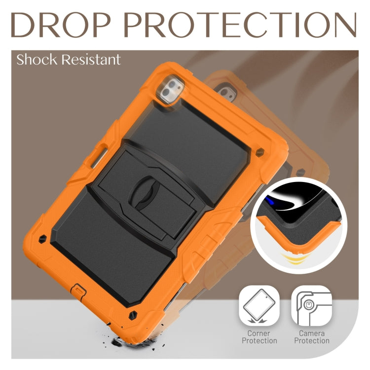 For iPad Pro 13 2024 Silicone Hydric PC Tablet Case with Shoulder Strap & Holder(Orange)