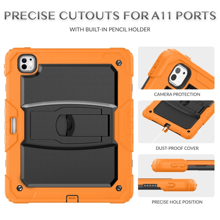 For iPad Pro 13 2024 Silicone Hydric PC Tablet Case with Shoulder Strap & Holder(Orange)