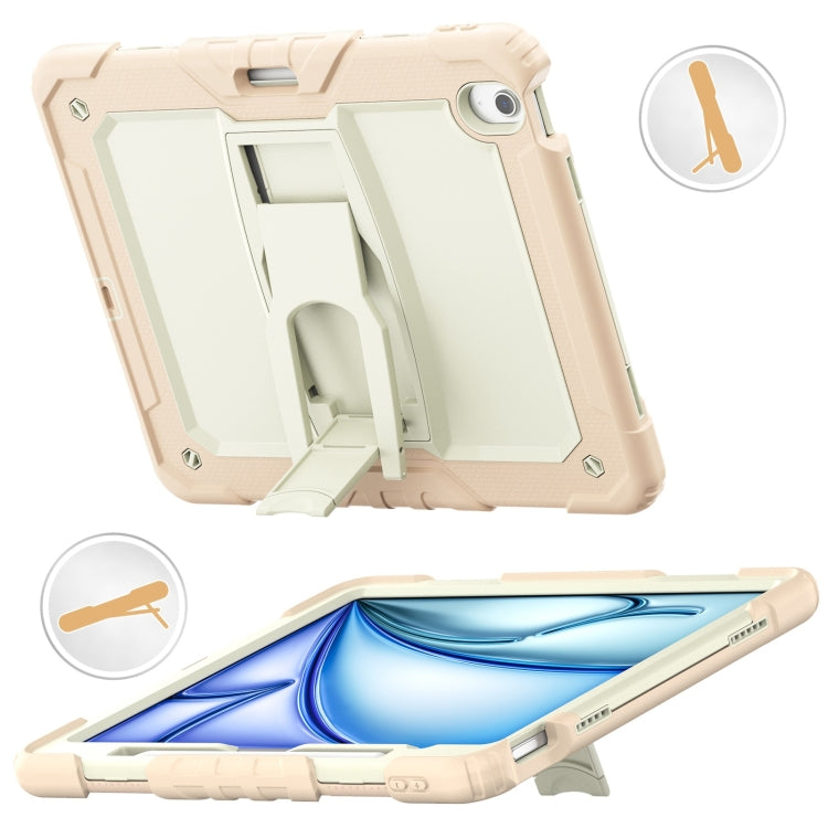 For iPad Air 13 2025 / 2024 Silicone Hydric PC Tablet Case with Shoulder Strap & Holder(Beige Rose Gold)