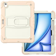 For iPad Air 13 2025 / 2024 Silicone Hydric PC Tablet Case with Shoulder Strap & Holder(Beige Rose Gold)
