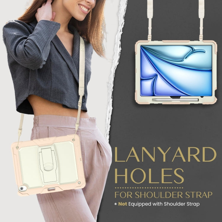 For iPad Air 13 2025 / 2024 Silicone Hydric PC Tablet Case with Shoulder Strap & Holder(Beige Rose Gold)