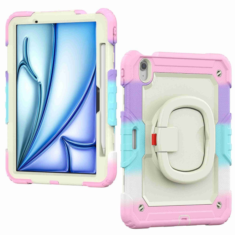For iPad Air 11 2025 / 2024 Handle Silicone Hydric PC Tablet Case with Shoulder Strap(Rainbow Pink)