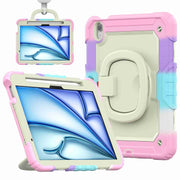 For iPad Air 11 2025 / 2024 Handle Silicone Hydric PC Tablet Case with Shoulder Strap(Rainbow Pink)