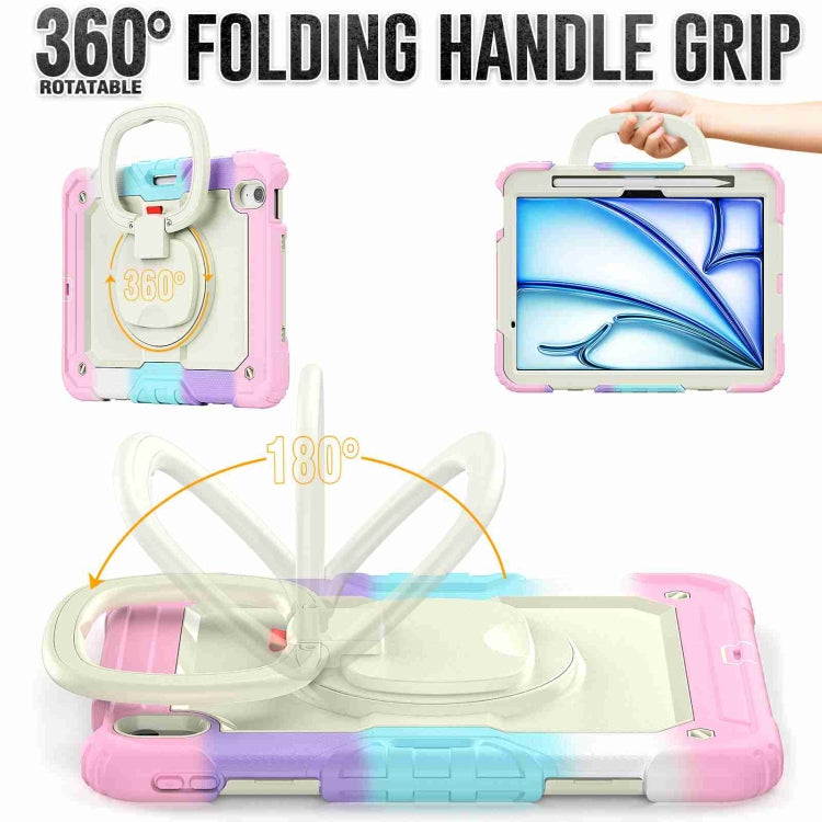For iPad Air 11 2025 / 2024 Handle Silicone Hydric PC Tablet Case with Shoulder Strap(Rainbow Pink)